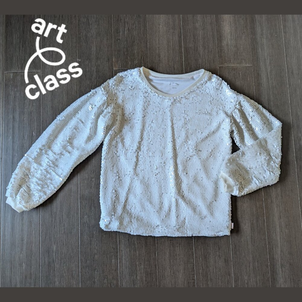 Art Class for Target, Girls White Sequined Sweatshirt, Sz XL (14/16)
